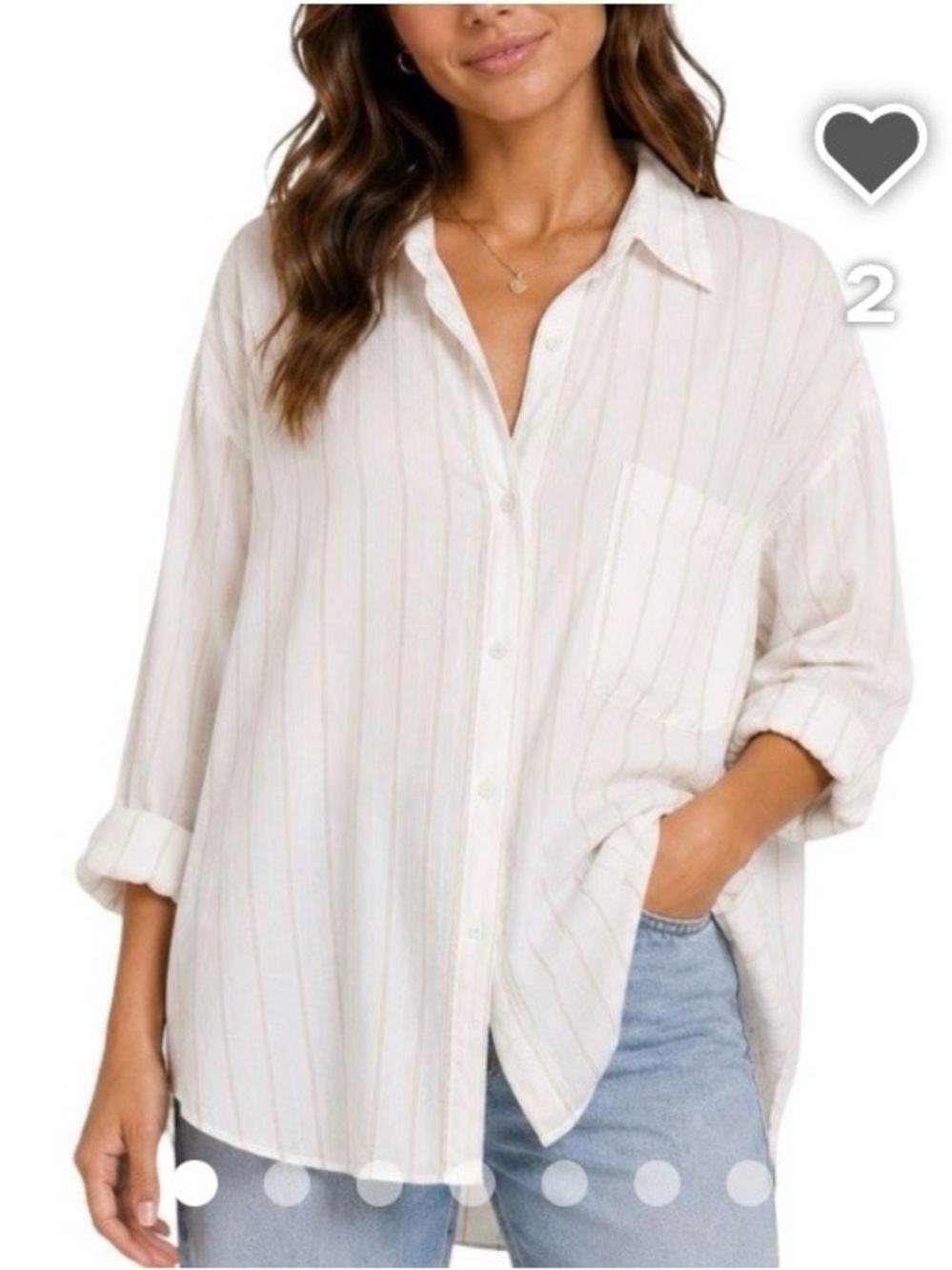 American Eagle Outfitters Cream Striped Button-Down Shirt - Women
